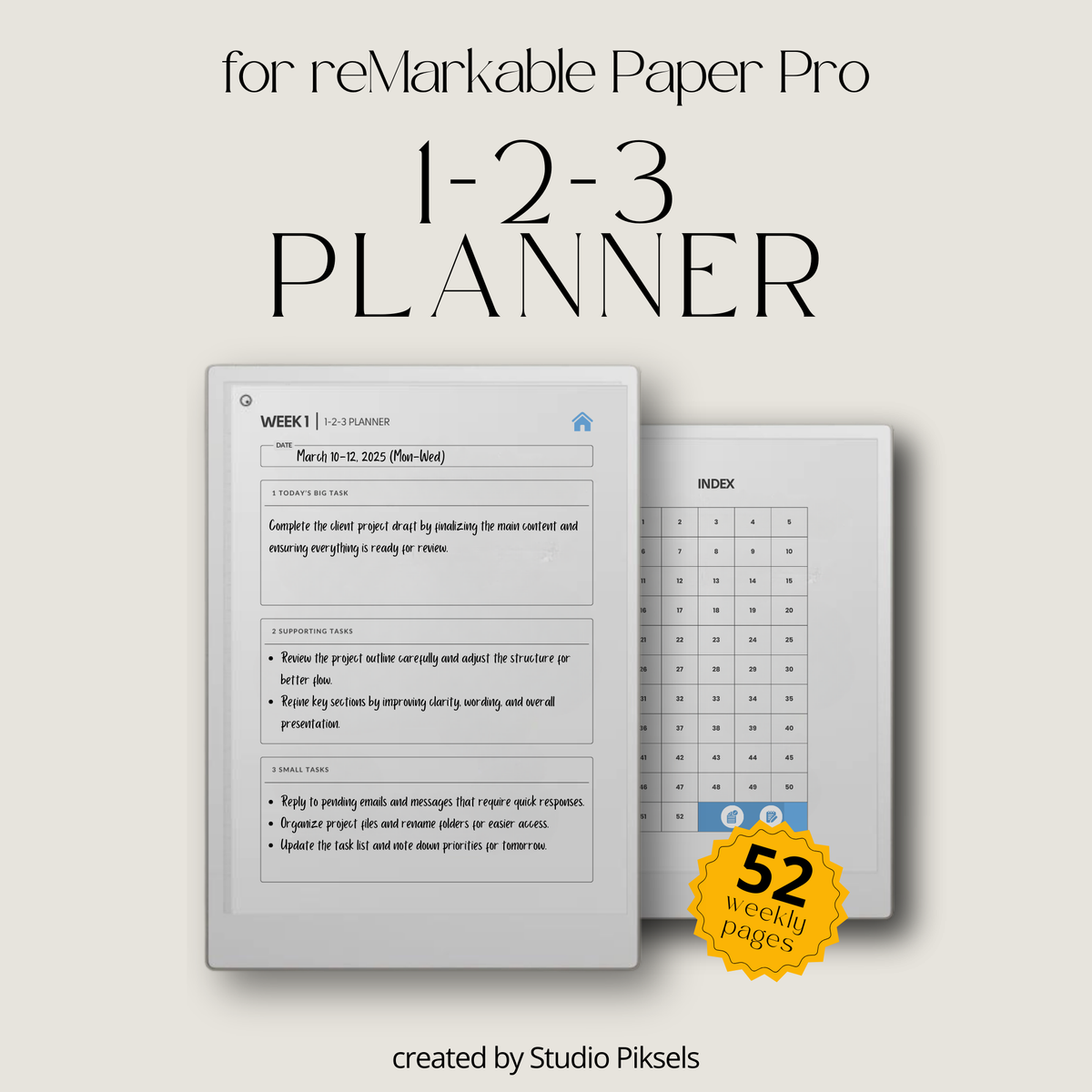 1-2-3 Focus Planner for reMarkable Paper Pro