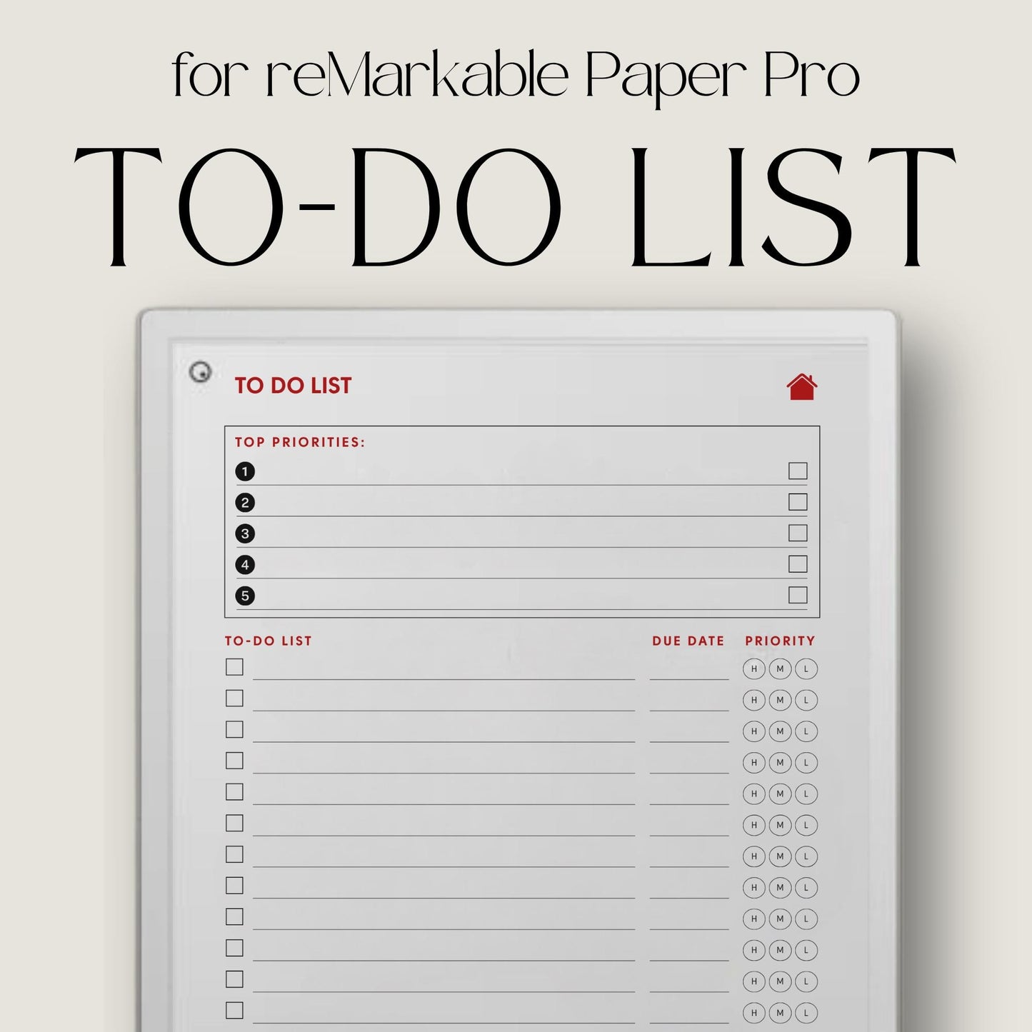 To do list notebook bundle for reMarkable Paper Pro with hyperlinked index and priority based task pages.