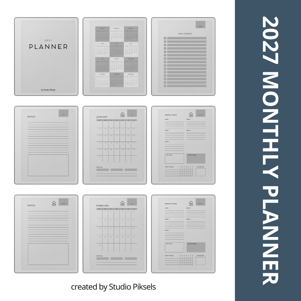 2026 + 2027 Monthly Planner for reMarkable 2 and Paper Pure