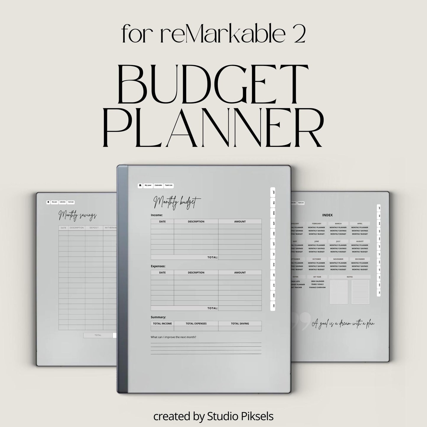 Plan yearly and monthly budgets using a hyperlinked budget planner on reMarkable 2.