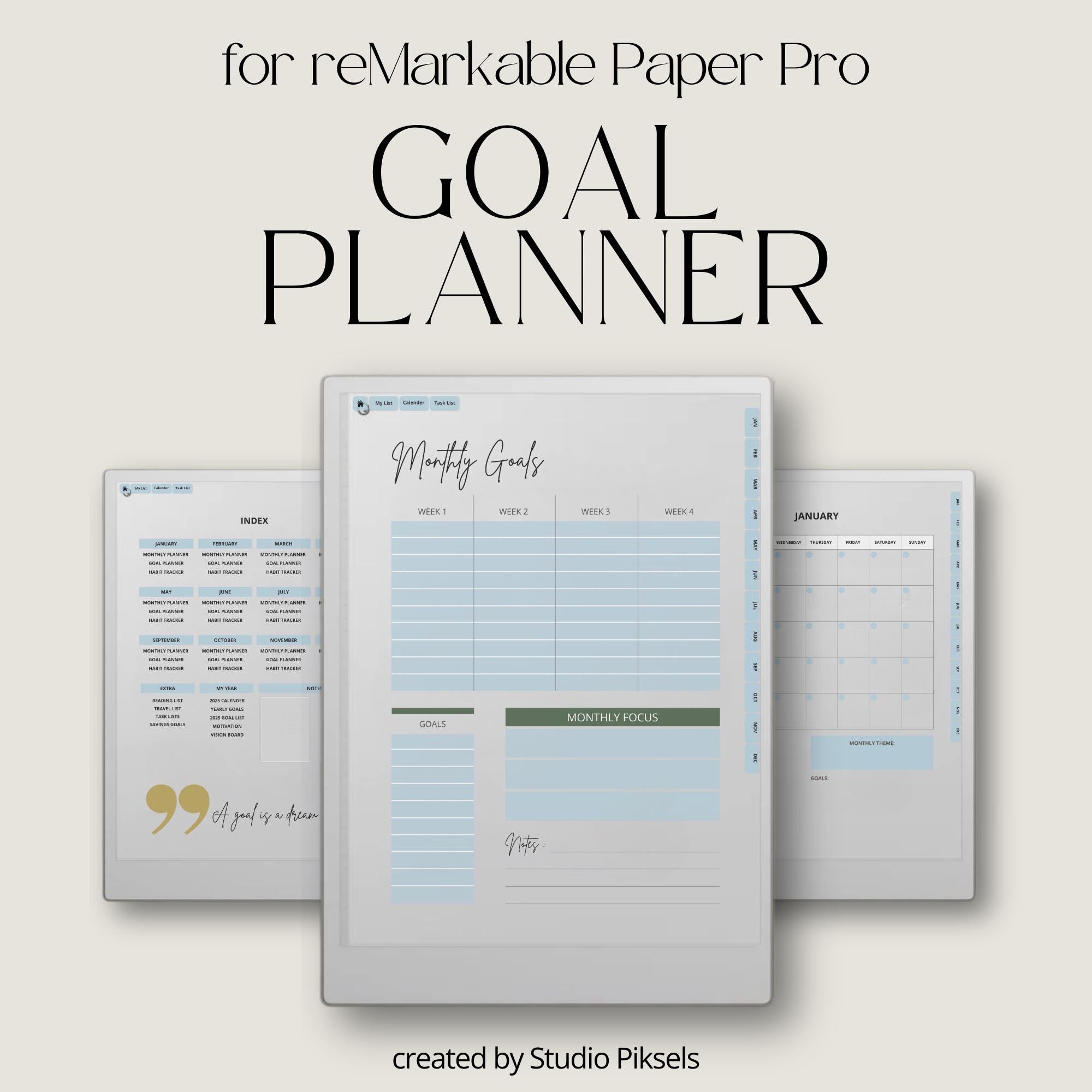 2026 Goal Planner for reMarkable Paper Pro – Studio Piksels