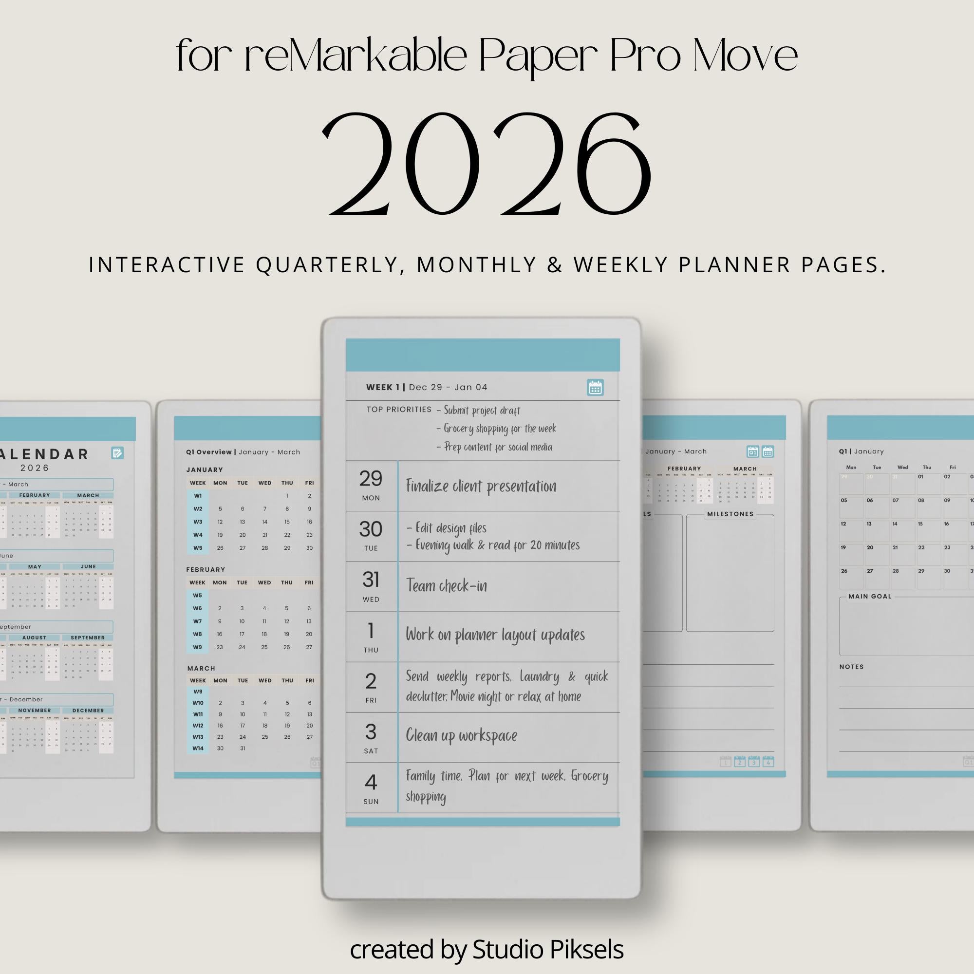 2026 Hyperlinked Planner for reMarkable Paper Pro Move – Studio Piksels