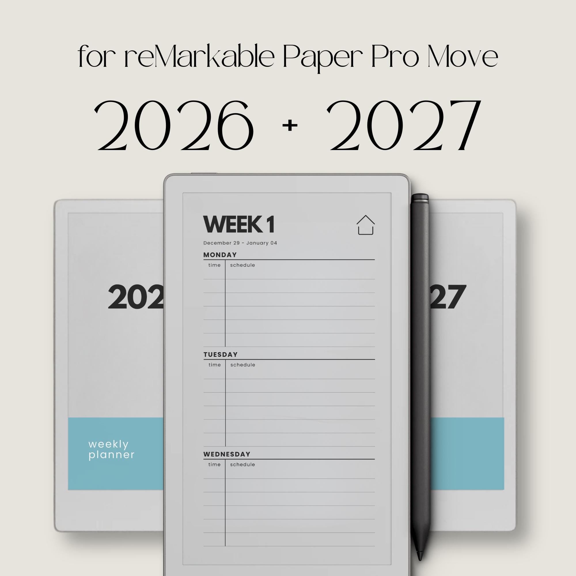 2026 and 2027 Weekly Planners for reMarkable Paper Pro Move – Studio ...