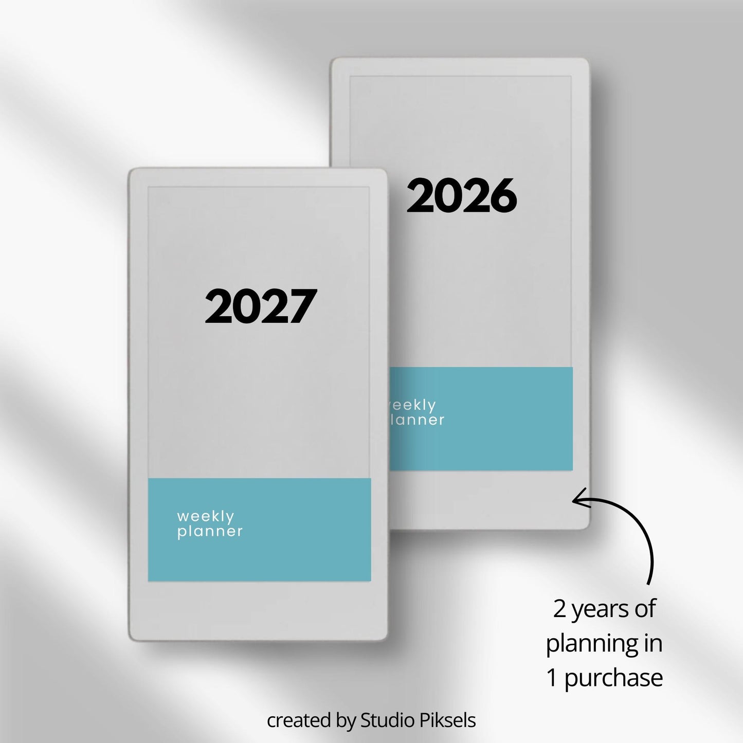 Hyperlinked weekly planner bundle for reMarkable Paper Pro Move with dated weekly layouts for 2026 and 2027.