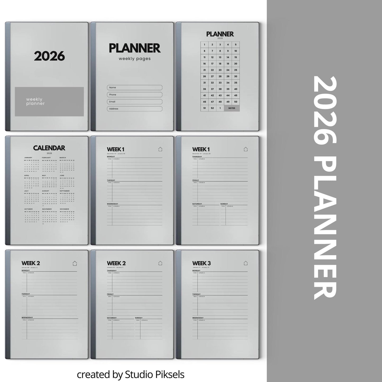 2026 + 2027 Hyperlinked Week Planner for reMarkable