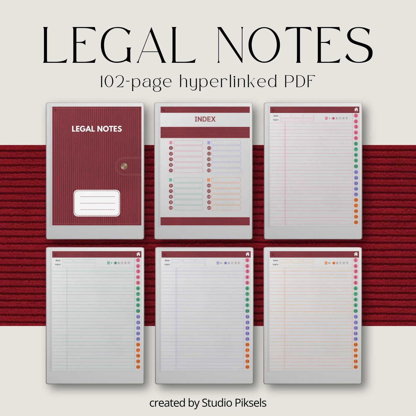 306 page hyperlinked legal notebook bundle for reMarkable Paper Pro.