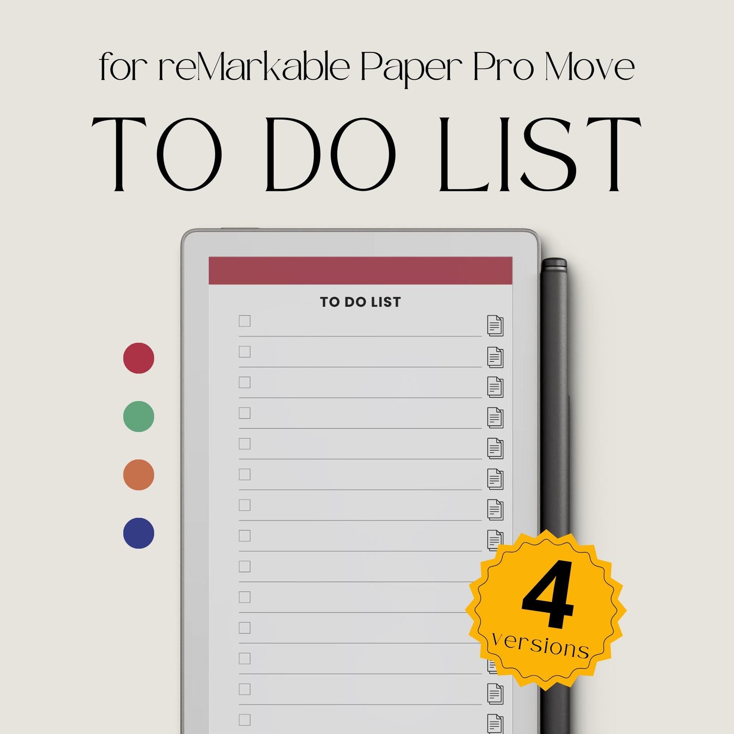 To do list notebook for reMarkable Paper Pro Move with hyperlinked tasks and linked notes pages.