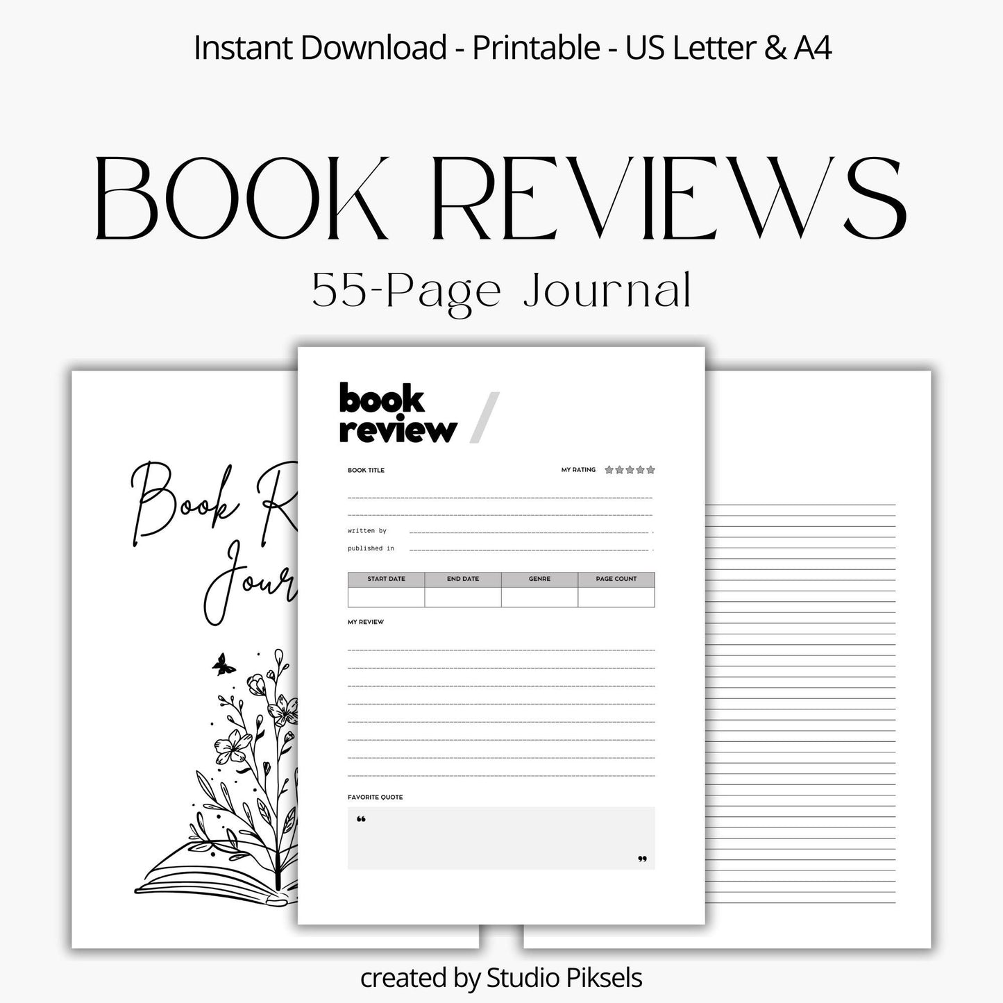 Book Review Journal Printable PDF