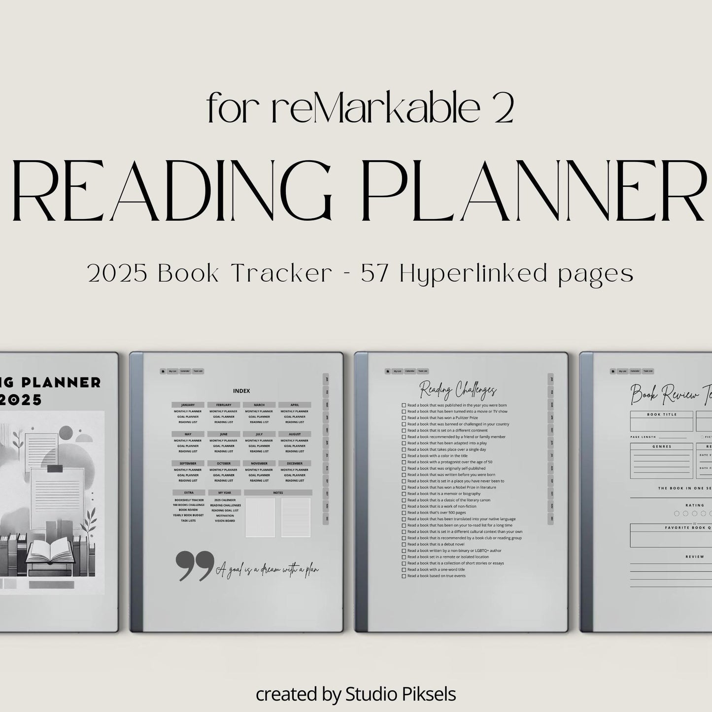 2025 Reading Planner for reMarkable