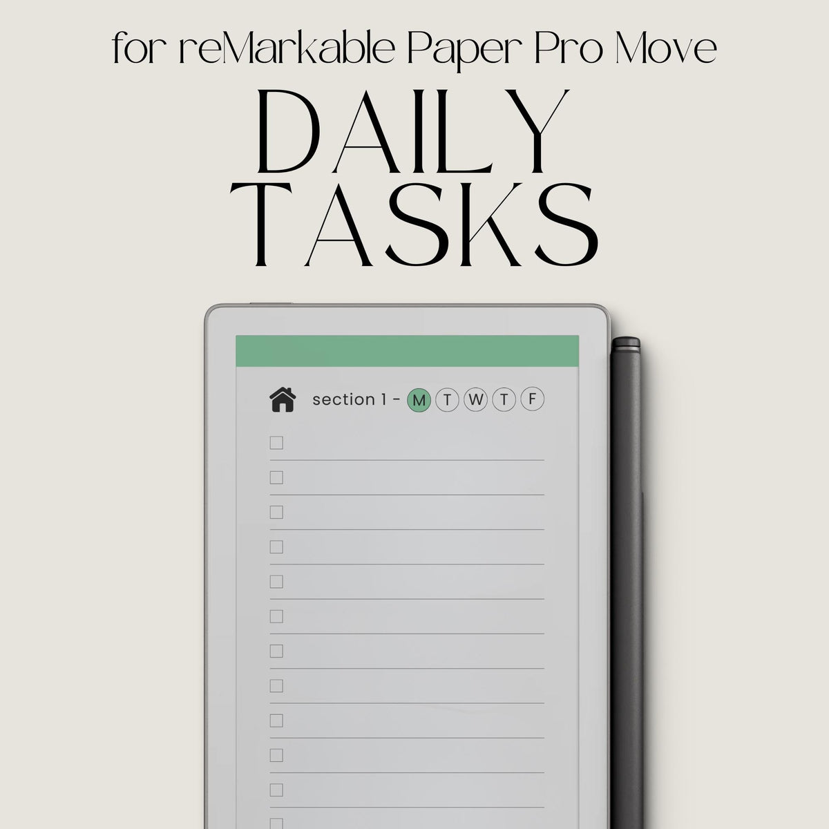 Organize daily tasks using a hyperlinked checklist notebook on reMarkable Paper Pro Move.
