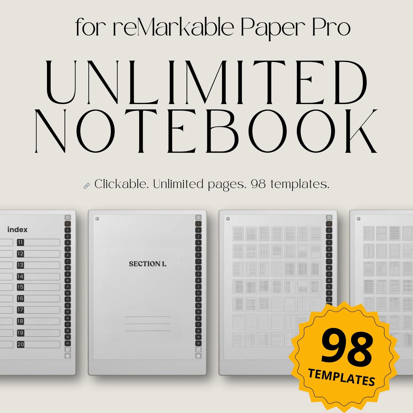 Build a custom infinite digital notebook using hyperlinked templates on reMarkable Paper Pro.