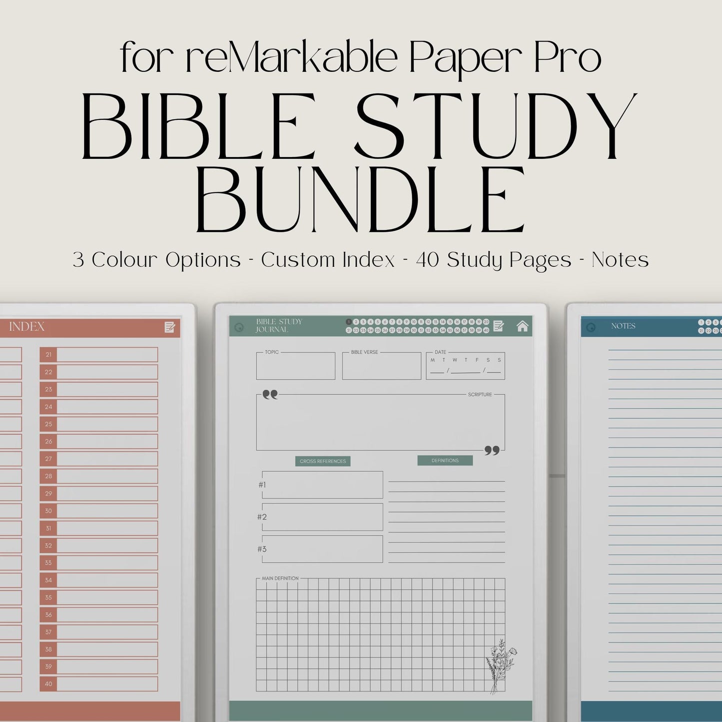 Daily Bible study journals for reMarkable Paper Pro with hyperlinked study pages.