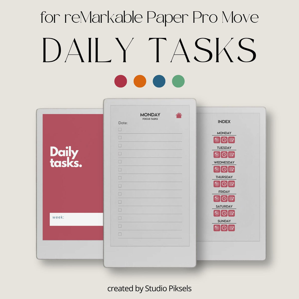 Plan daily tasks and priorities using a hyperlinked daily planner on reMarkable Paper Pro Move.