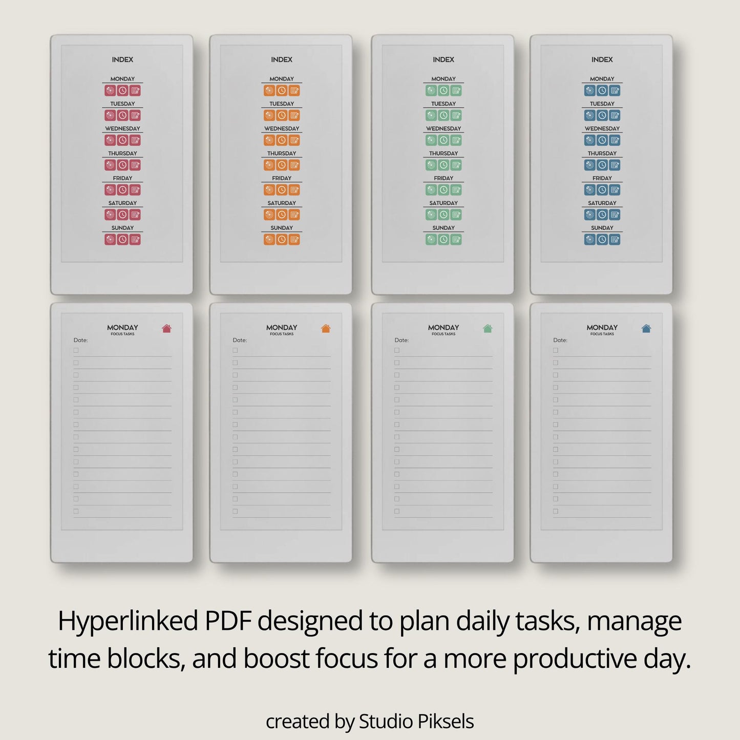 Plan daily tasks and priorities using a hyperlinked daily planner on reMarkable Paper Pro Move.