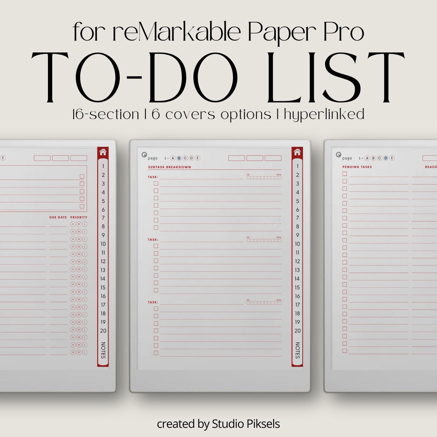 Manage daily tasks and priorities using a hyperlinked to do list notebook on reMarkable Paper Pro.