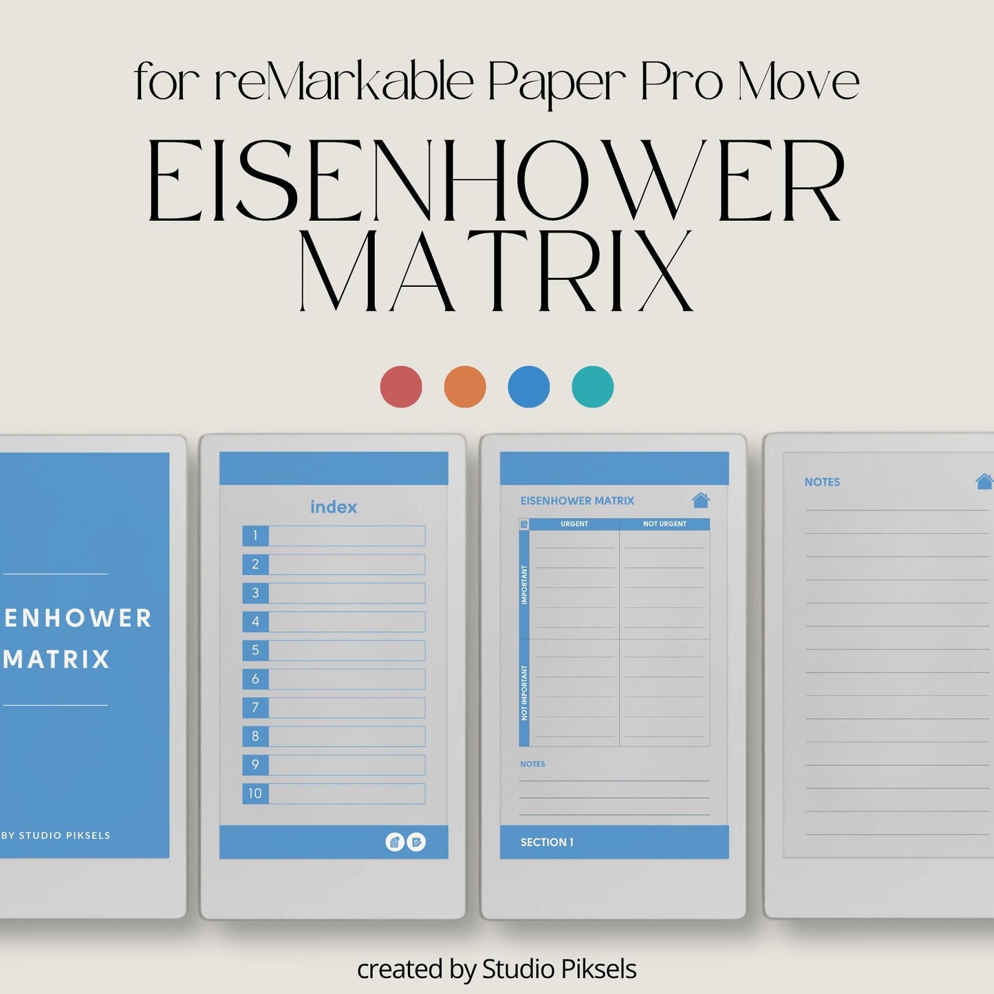 Eisenhower Matrix planner for reMarkable Paper Pro Move used to organize tasks by urgency and importance for focused daily planning.