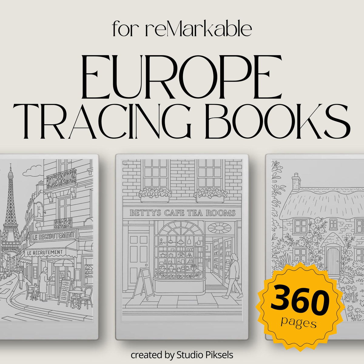 Trace your way through Europe with this calming Tracing Book Bundle, created especially for reMarkable. Inspired by real streets, villages, and coastal towns.