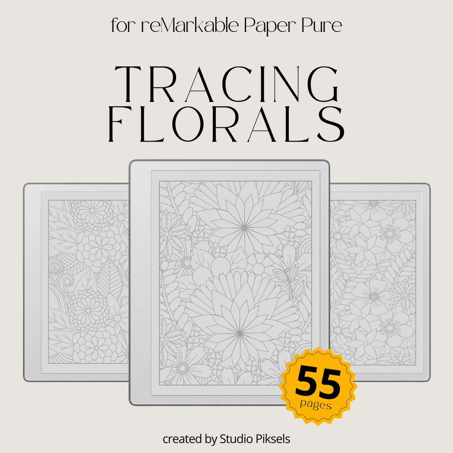 Explore detailed floral patterns with this tracing book designed for reMarkable 1, 2, and Paper Pure. Each page features clean line art for a calm and focused tracing experience.