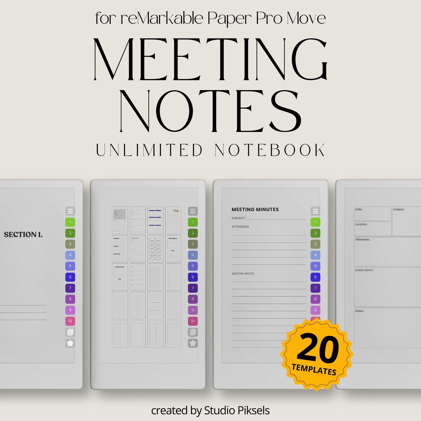 Create and organize meeting notes using a hyperlinked infinite notebook on reMarkable Paper Pro Move.