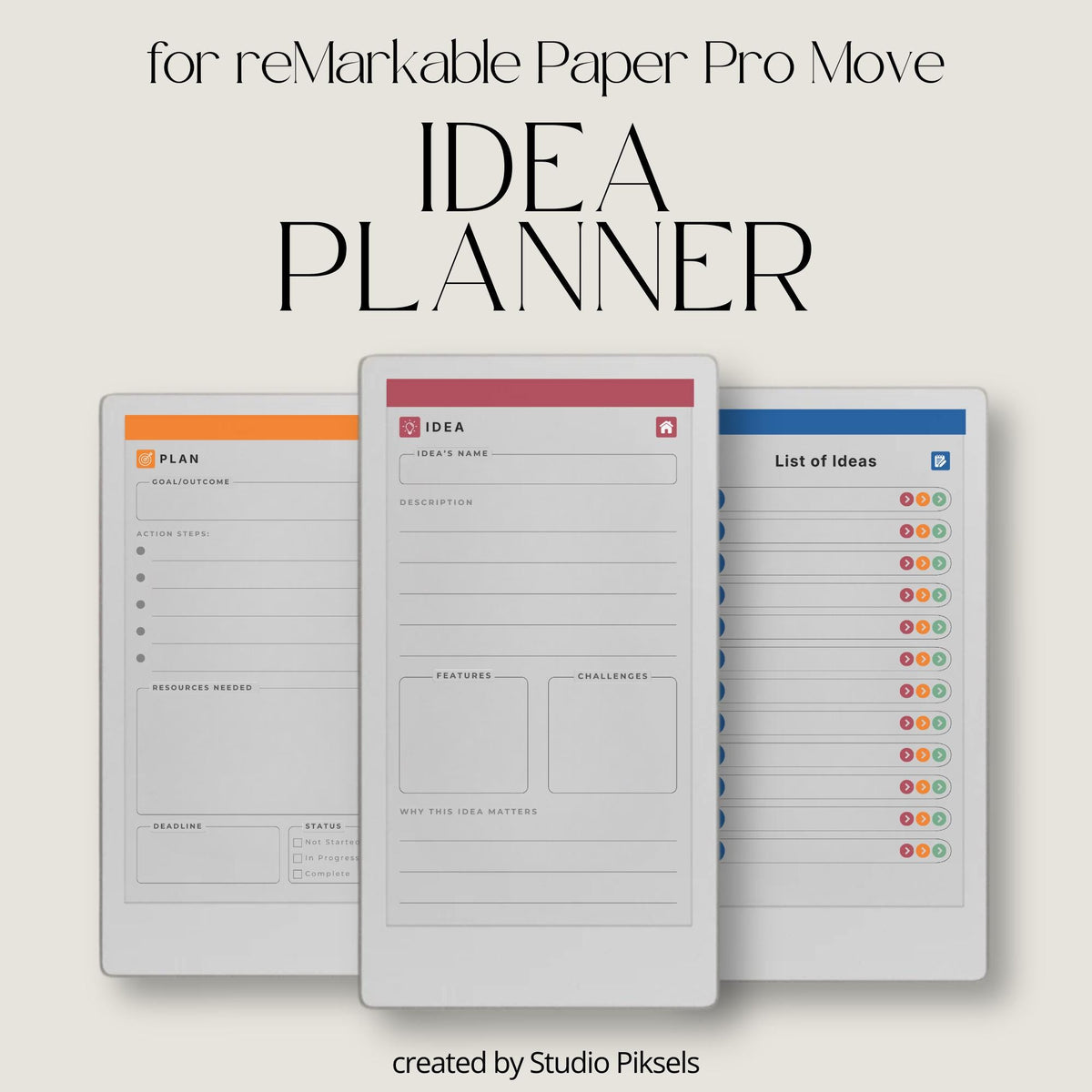 Organize ideas and projects using a hyperlinked idea planner on reMarkable Paper Pro Move