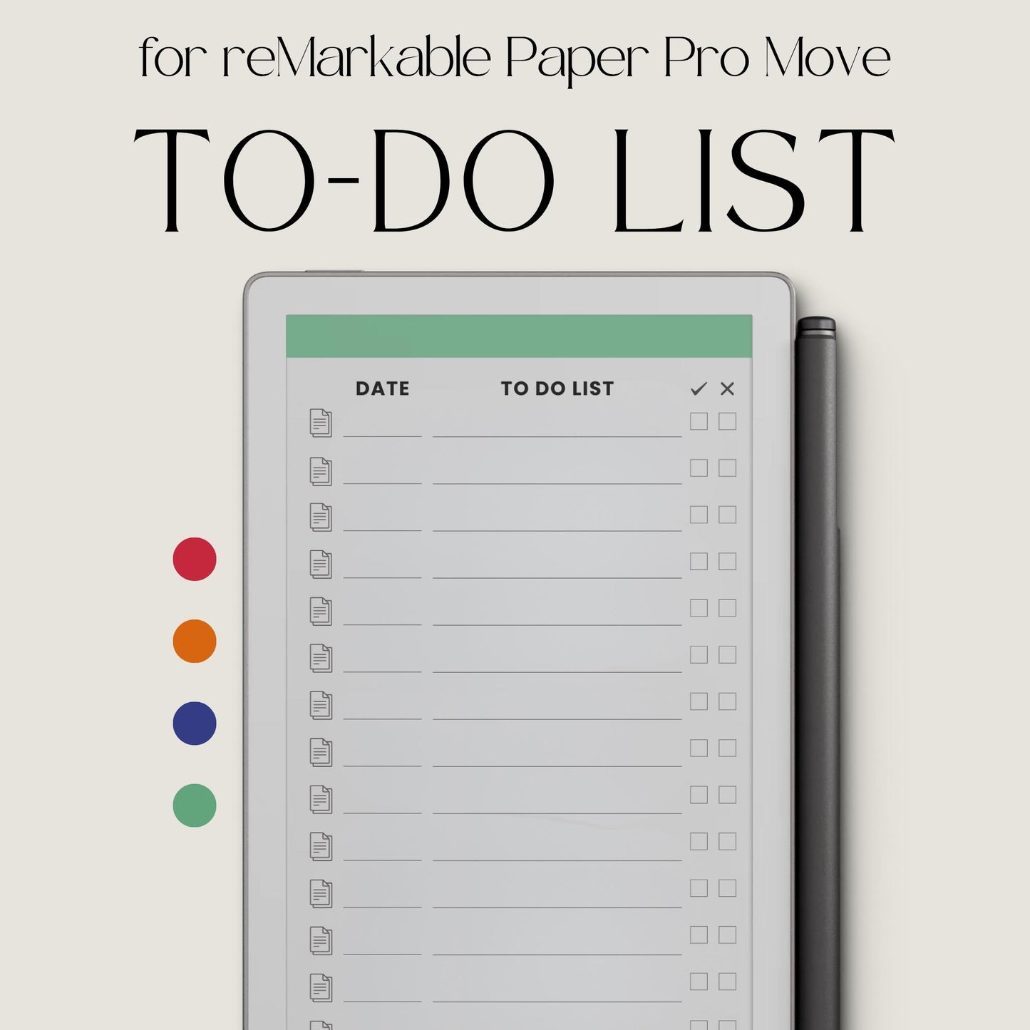 Interactive to-do list notebook for reMarkable Paper Pro Move with linked task notes pages.