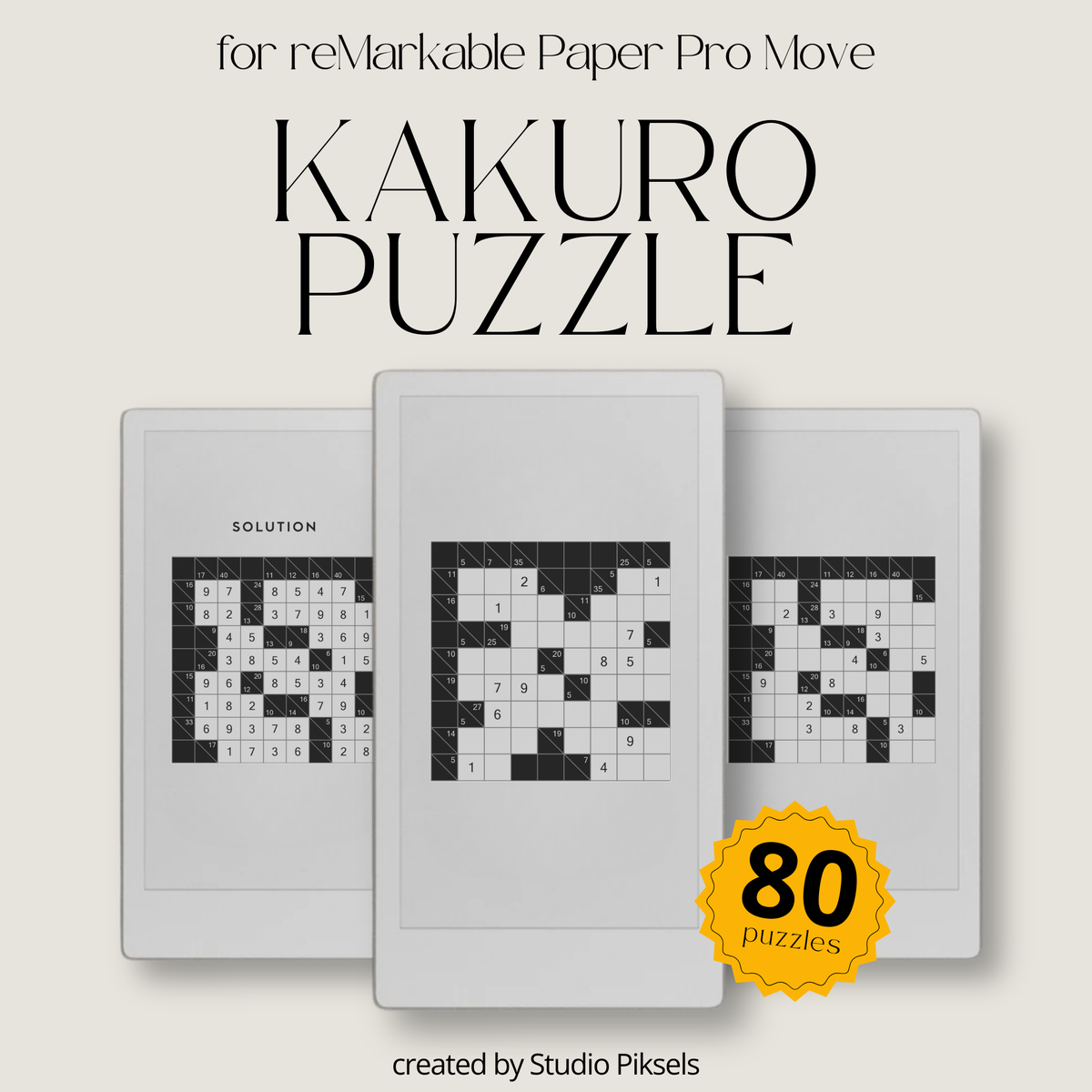 Kakuro Brain Logic Puzzle for reMarkable Paper Pro Move With 80 Puzzles 3
