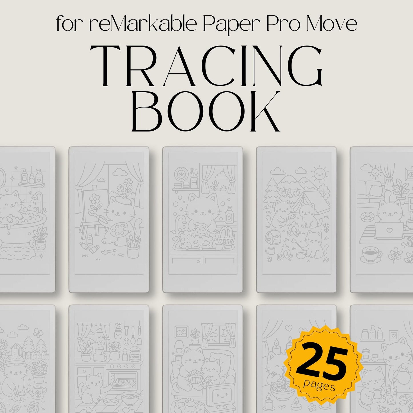 Kawaii Cat Life Tracing Book for reMarkable Paper Pro Move
