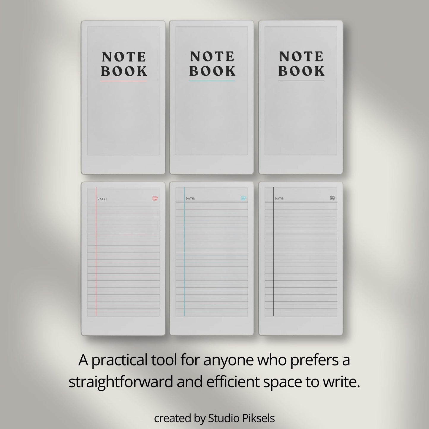 100 page legal ruled notebook PDF for reMarkable Paper Pro Move with vertical margin and black, blue, and red line layouts.