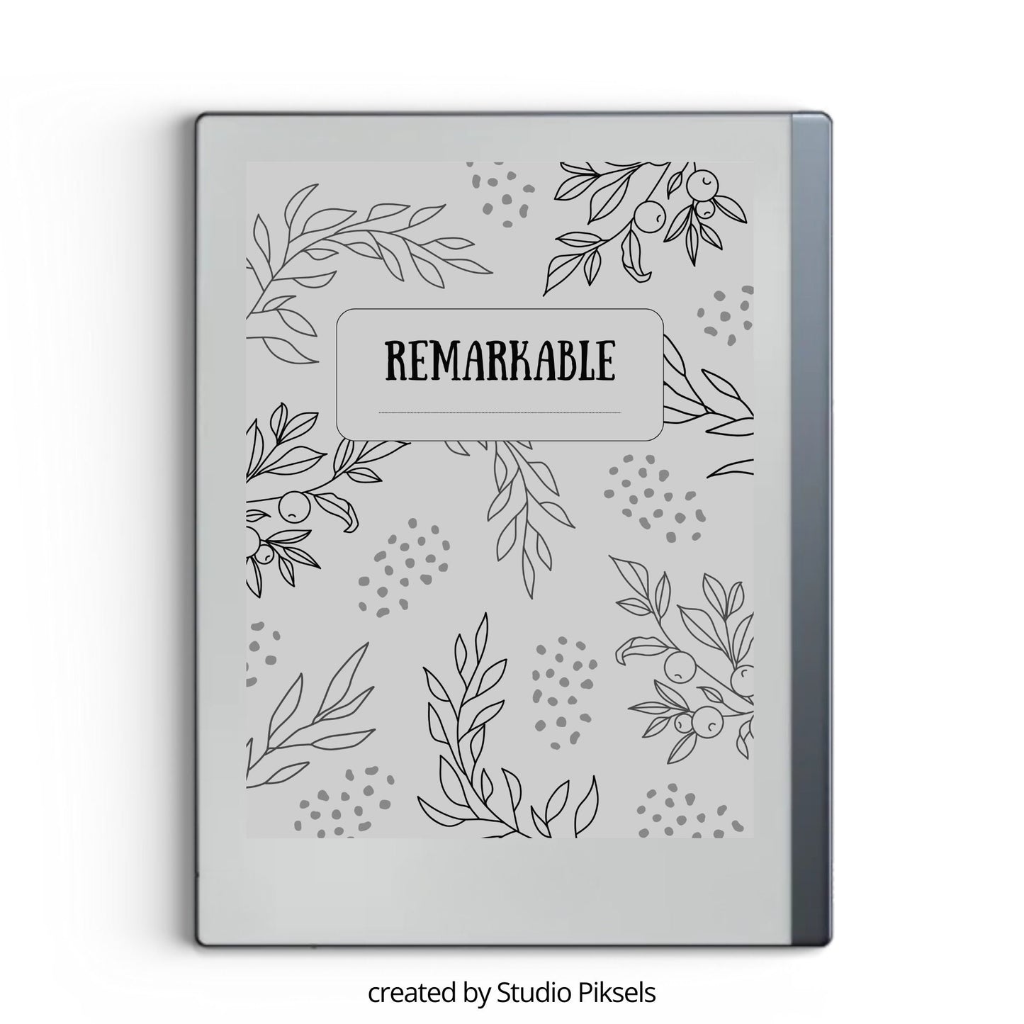 Line art plant leaves sleep screen for reMarkable 2 and reMarkable Paper Pure with minimalist botanical artwork in PNG and PDF format