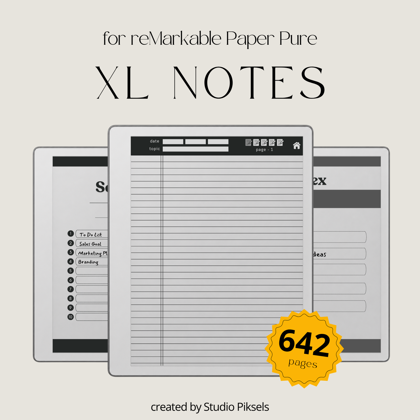 Legal Pad Paper Notebook with Custom Index for reMarkable Paper Pure
