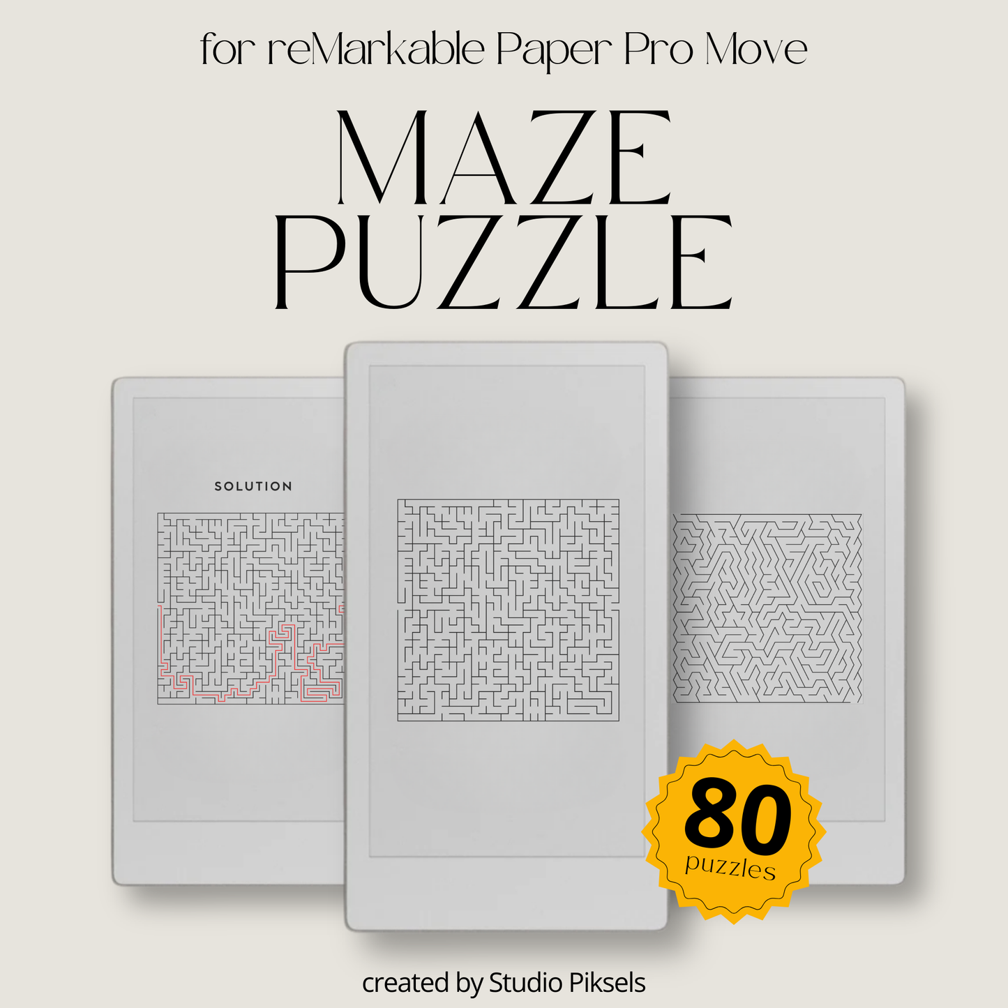 Maze Puzzle for reMarkable Paper Pro Move With Solutions And 80 Puzzles
