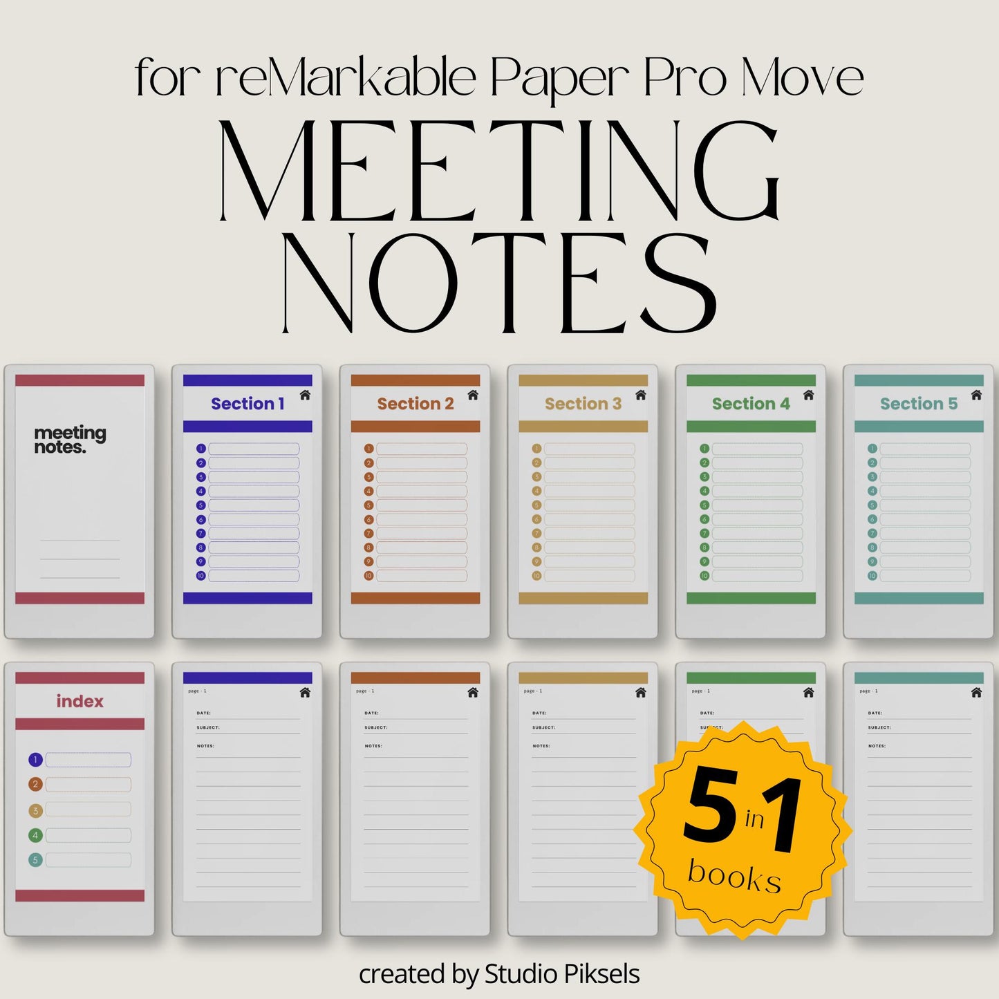 Hyperlinked meeting notes notebook for reMarkable Paper Pro Move.