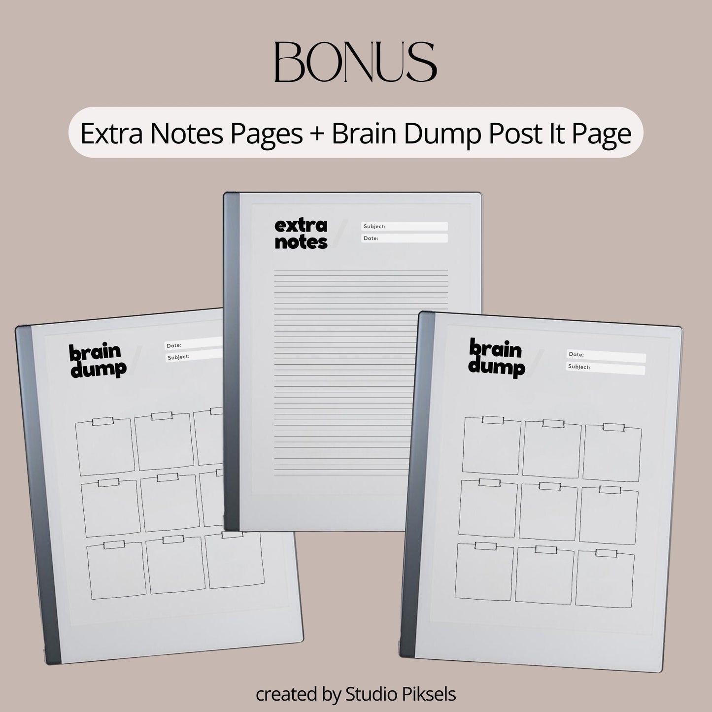 Mind map bundle for reMarkable 2 with eight minimalist brainstorming templates plus extra notes and brain dump pages.