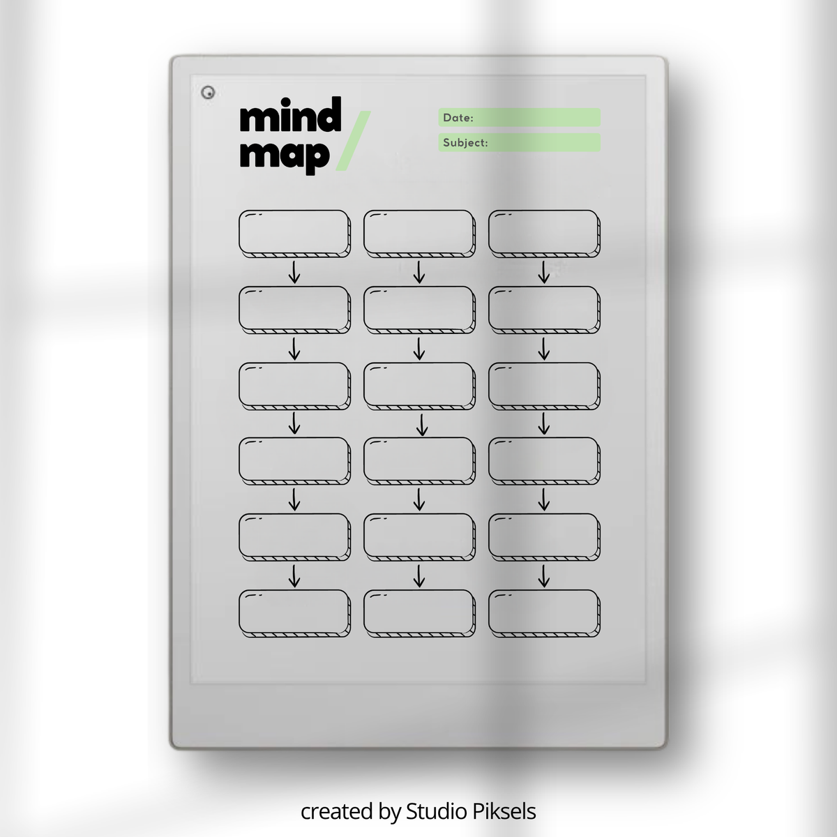 digital mind map templates for reMarkable Paper Pro with brain dump, sticky notes, hierarchical and hexagonal layouts for brainstorming and planning.