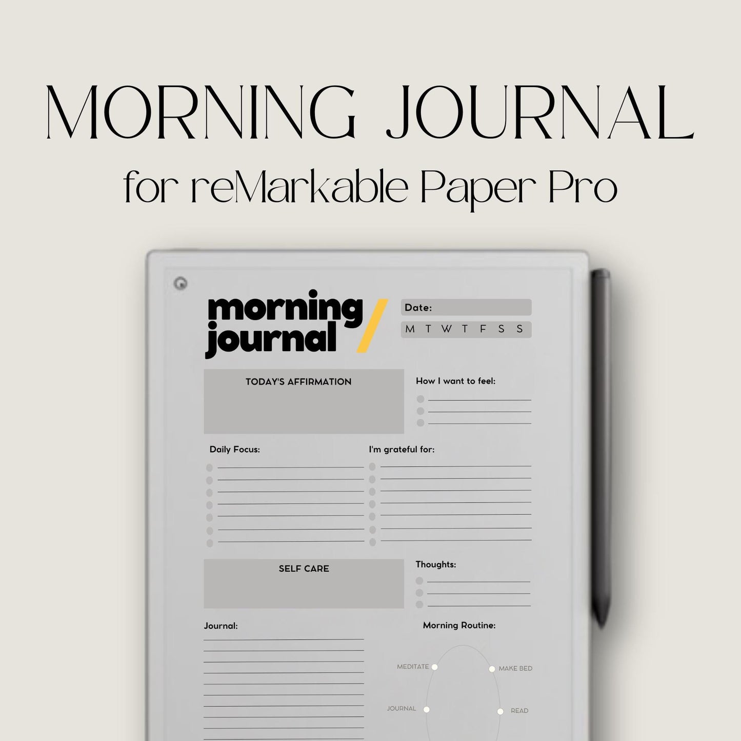 Morning Journal for reMarkable Paper Pro with guided digital journaling pages for gratitude, mindfulness, reflection, and daily planning