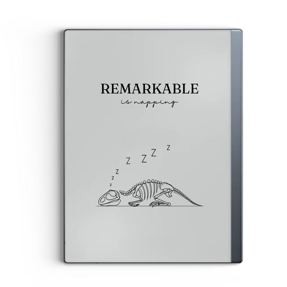 Napping dinosaur sleep screen for reMarkable 2 and reMarkable Paper Pure with cute minimalist dinosaur artwork in PNG format