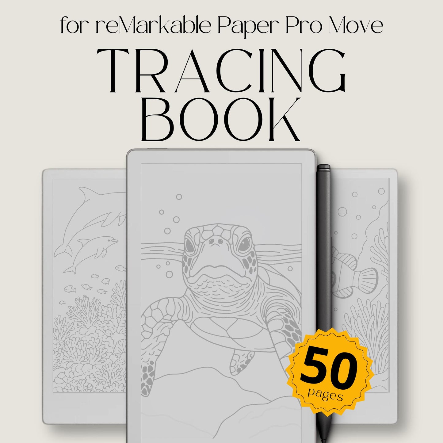 Ocean Life Tracing Book for reMarkable Paper Pro Move. Sea Life Tracing Pages with Underwater Animals for Relaxation