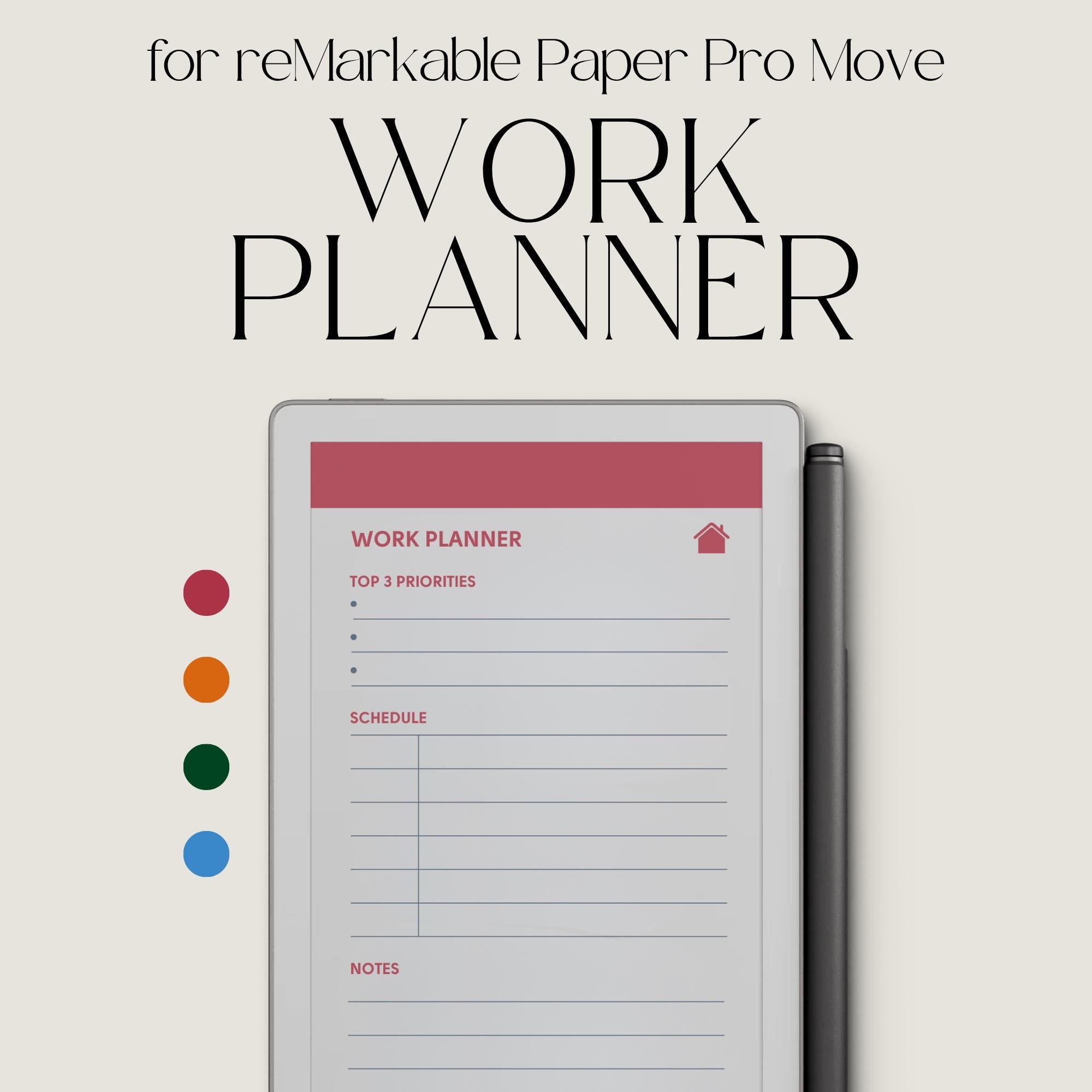 Priority Work Planner for reMarkable Paper Pro Move – Studio Piksels