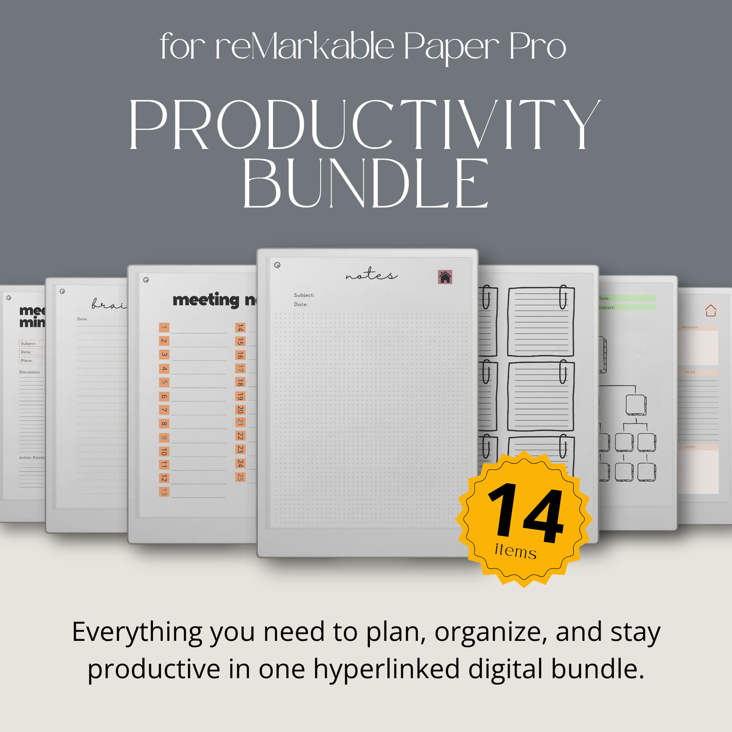Productivity bundle for reMarkable Paper Pro with 14 items