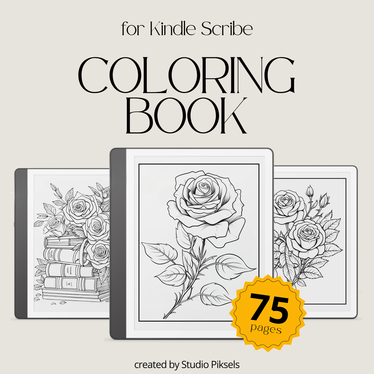 Roses & Books Coloring Book for Kindle Scribe