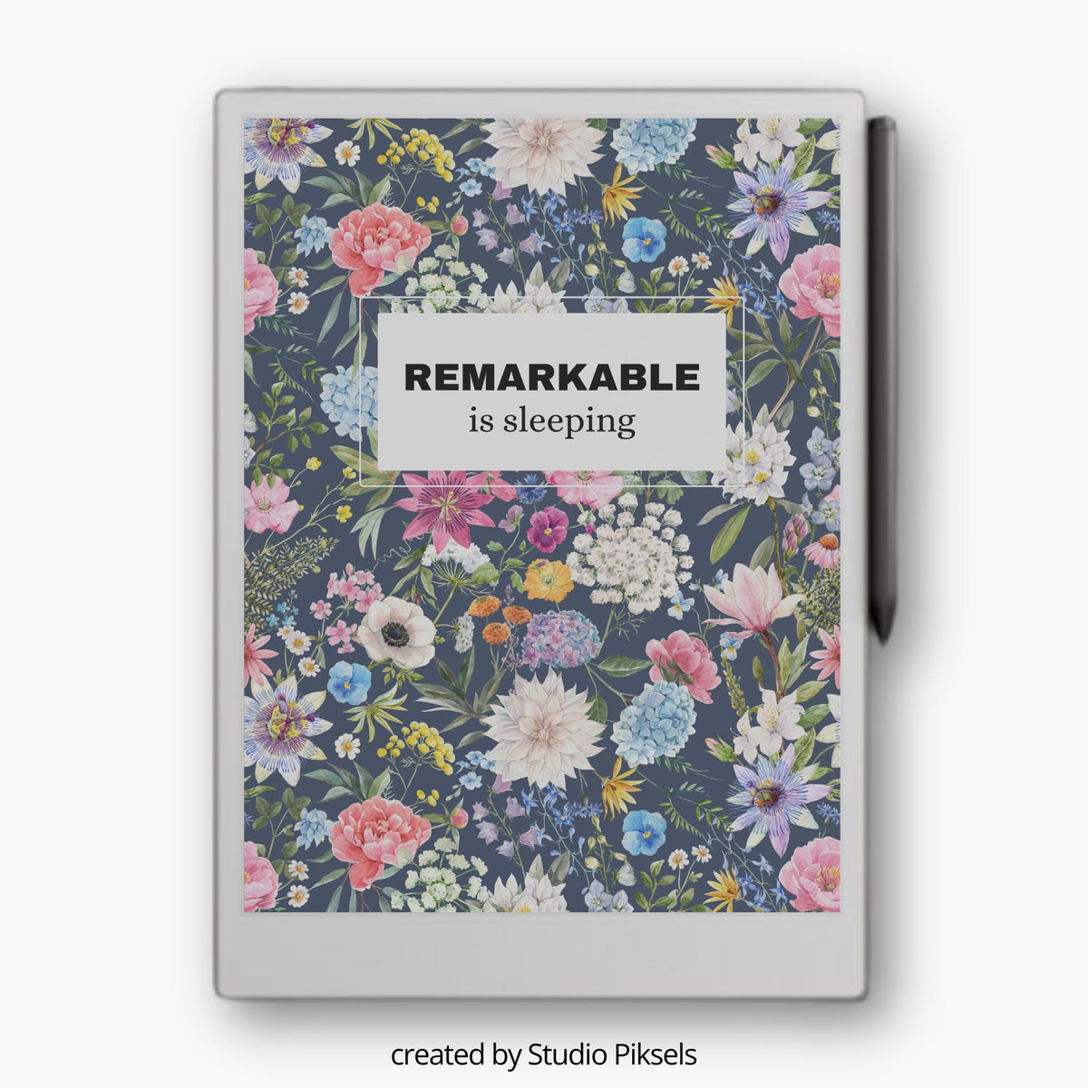 Personalize your device with this Flower Sleep Screen designed for reMarkable Paper Pro. Featuring detailed floral artwork with vibrant blooms and botanical elements, this digital screen design adds a calm and elegant look to your device while it is in sleep mode.