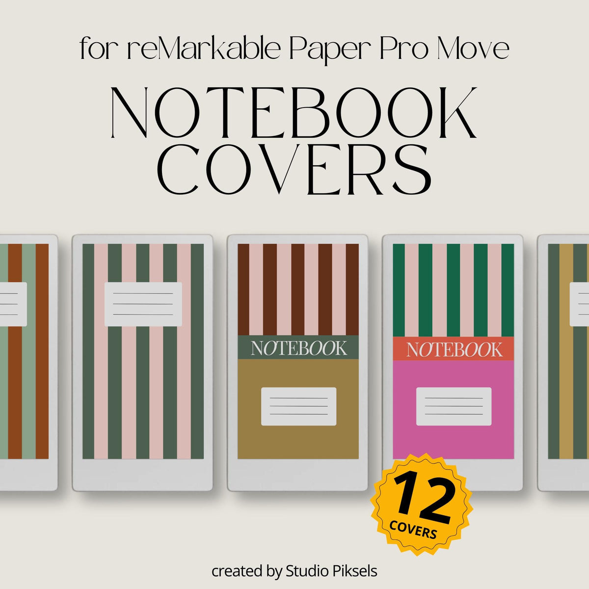 Colorful vertical stripe notebook cover for reMarkable Paper Pro Move.