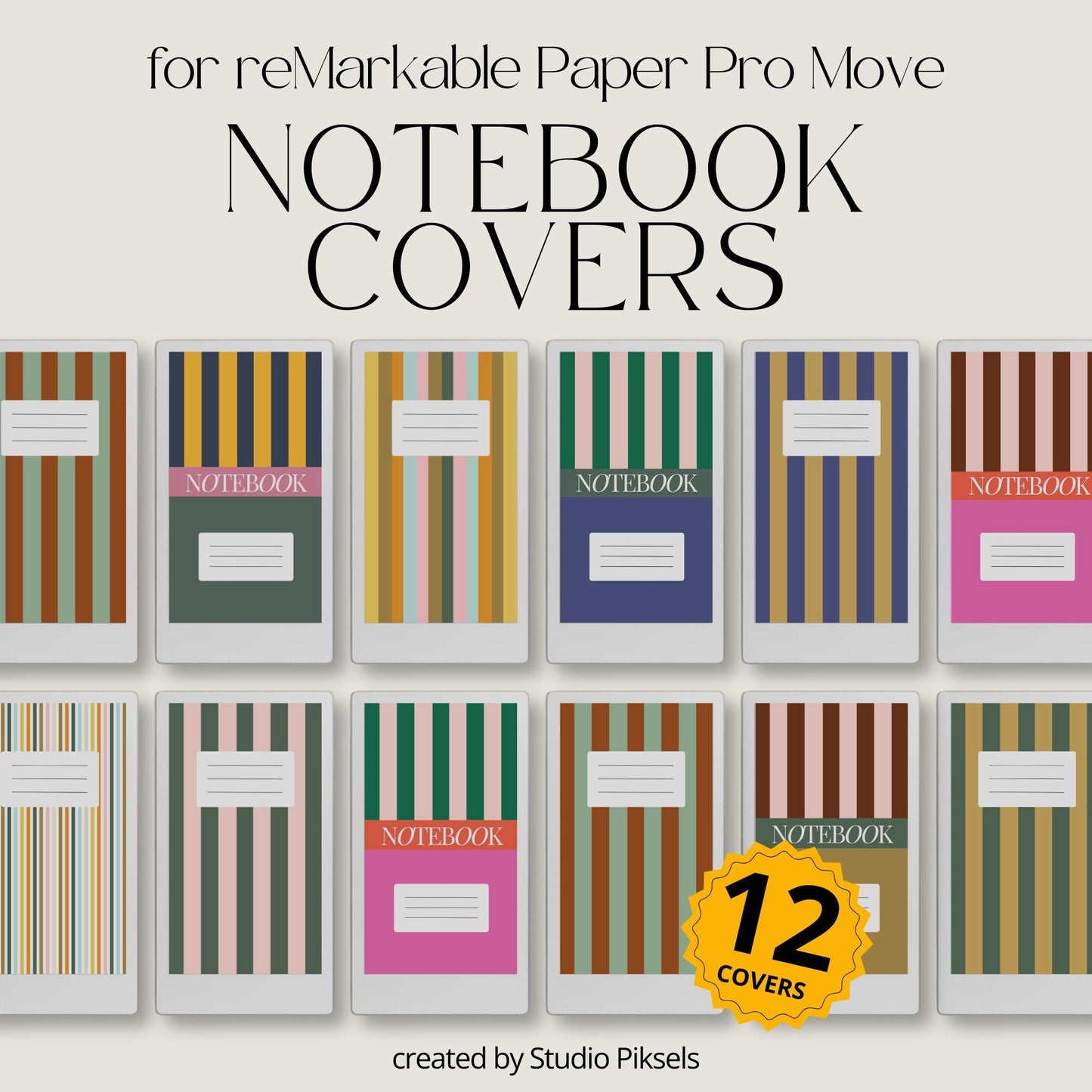 Colorful vertical stripe notebook cover for reMarkable Paper Pro Move.