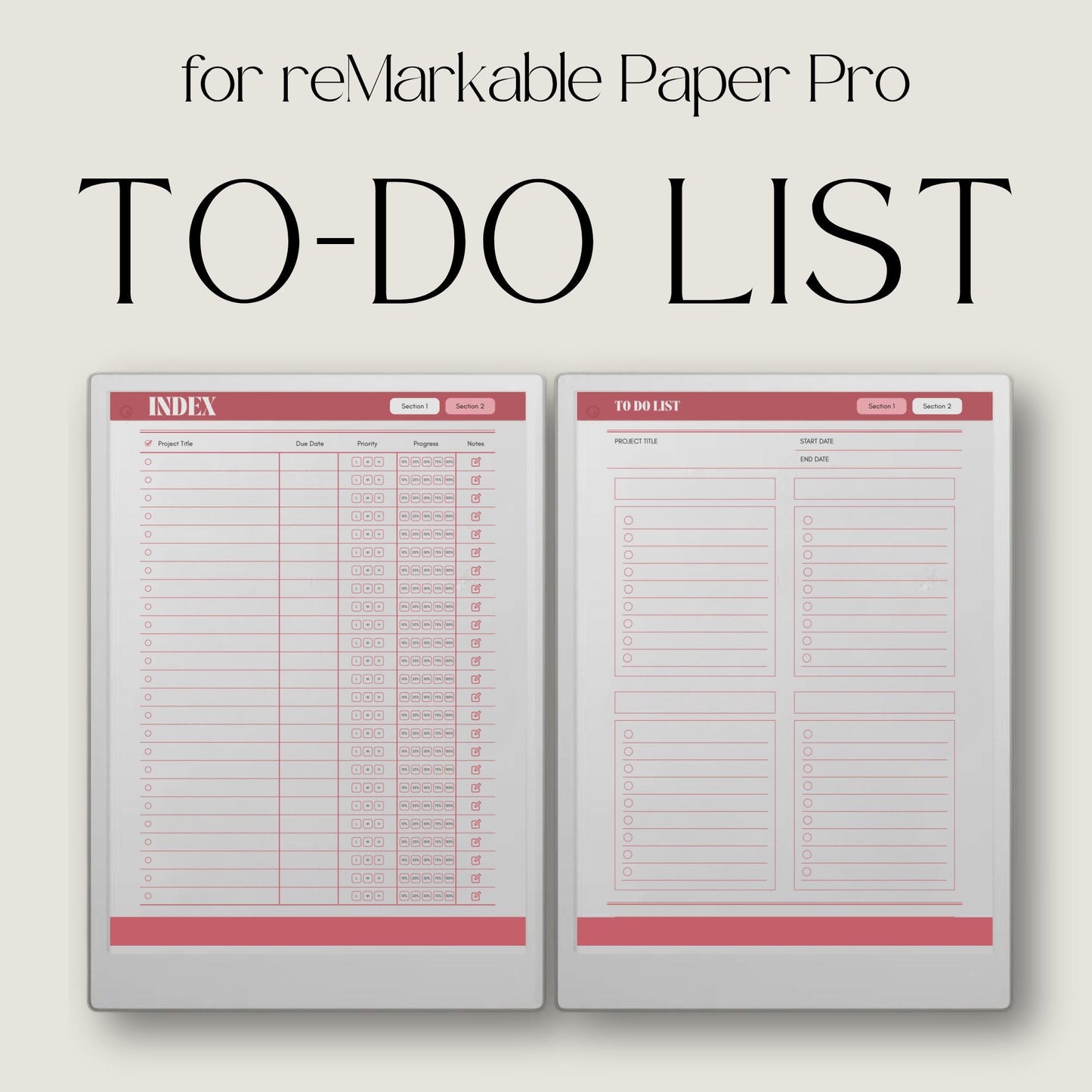 To-do list notebook for reMarkable Paper Pro with hyperlinked project sections.