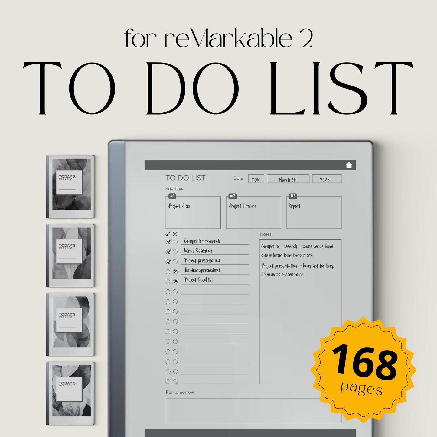 To do list bundle for reMarkable 2 with hyperlinked pages.