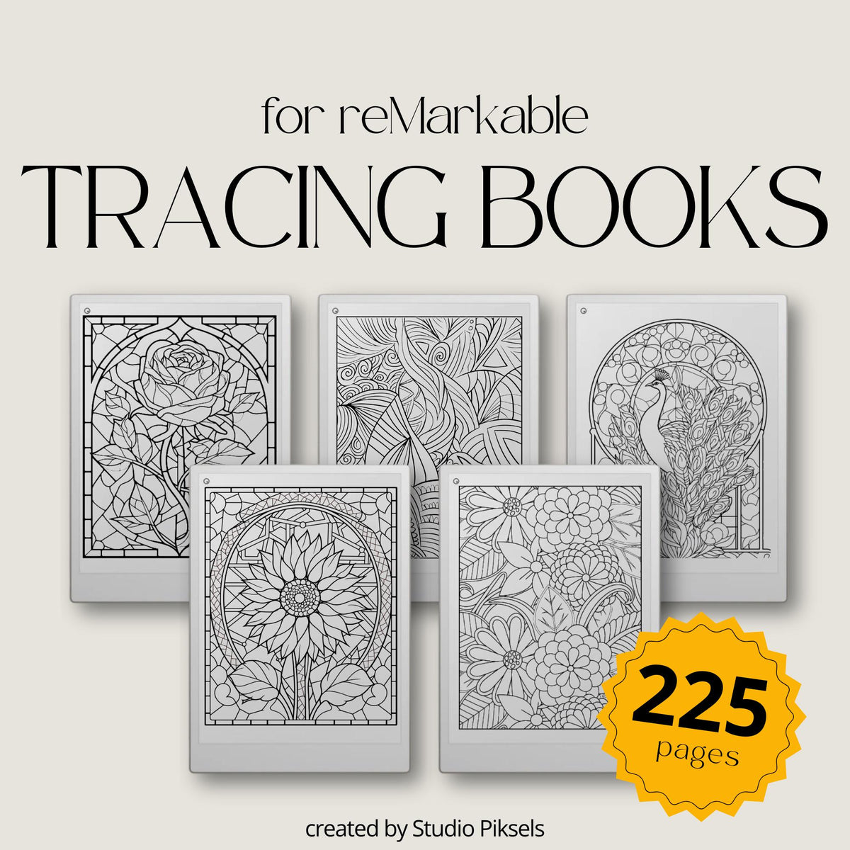 Tracing Book Bundle for reMarkable Paper Pro, reMarkable 1 & 2, and Procreate with 225 Pages of Artistic Tracing Designs
