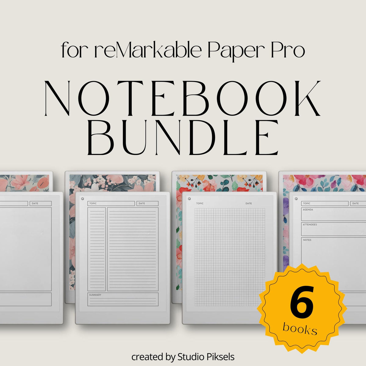 Notebook bundle for reMarkable Paper Pro with multiple layouts.