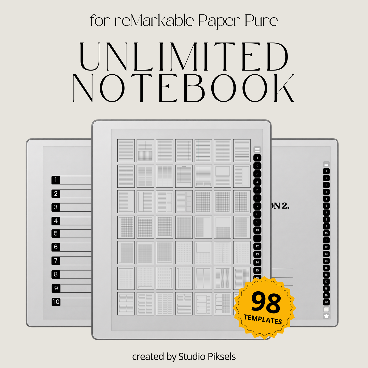 Custom Infinite Notebook for reMarkable Paper Pure