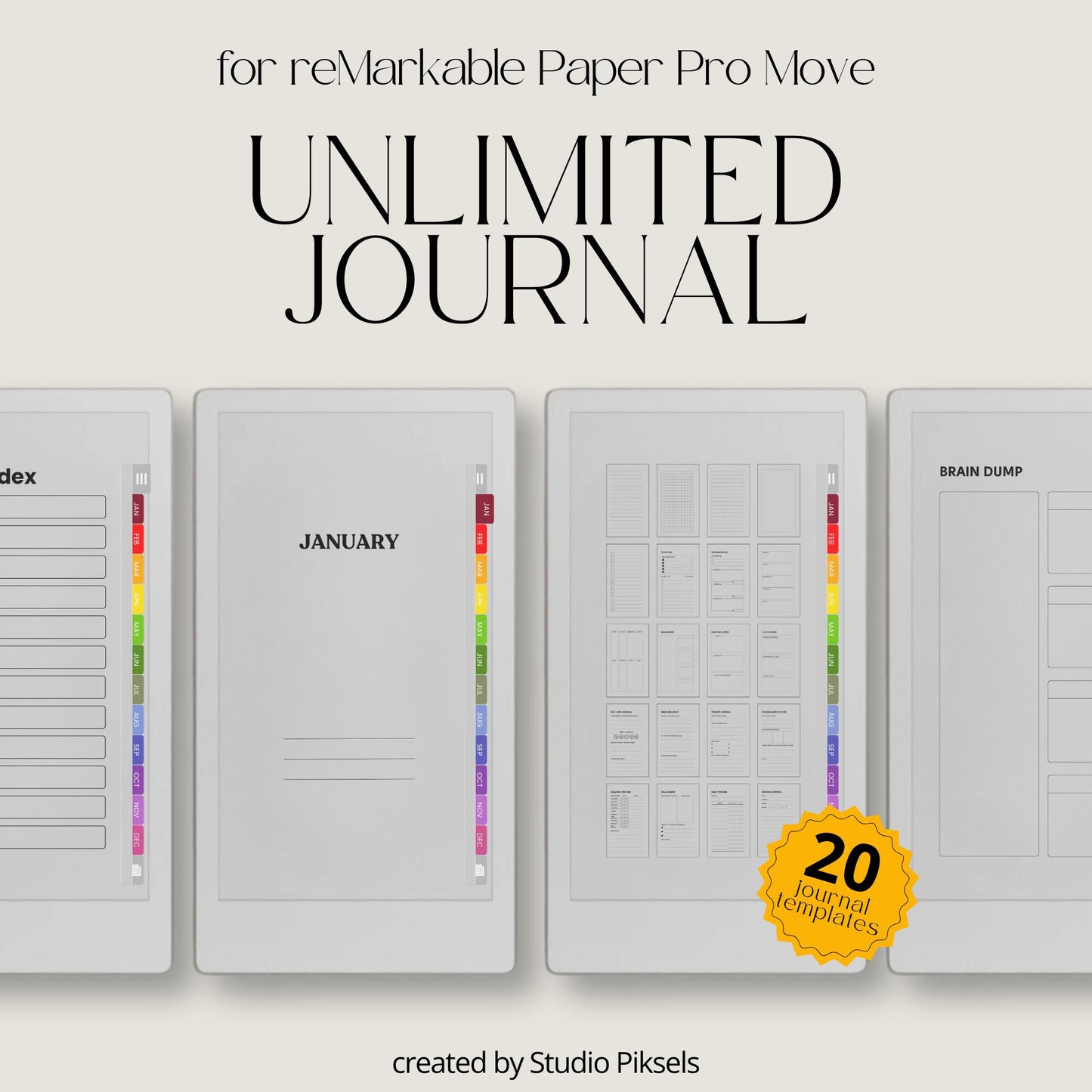 Unlimited custom reflection journal for reMarkable Paper Pro Move with hyperlinked templates.