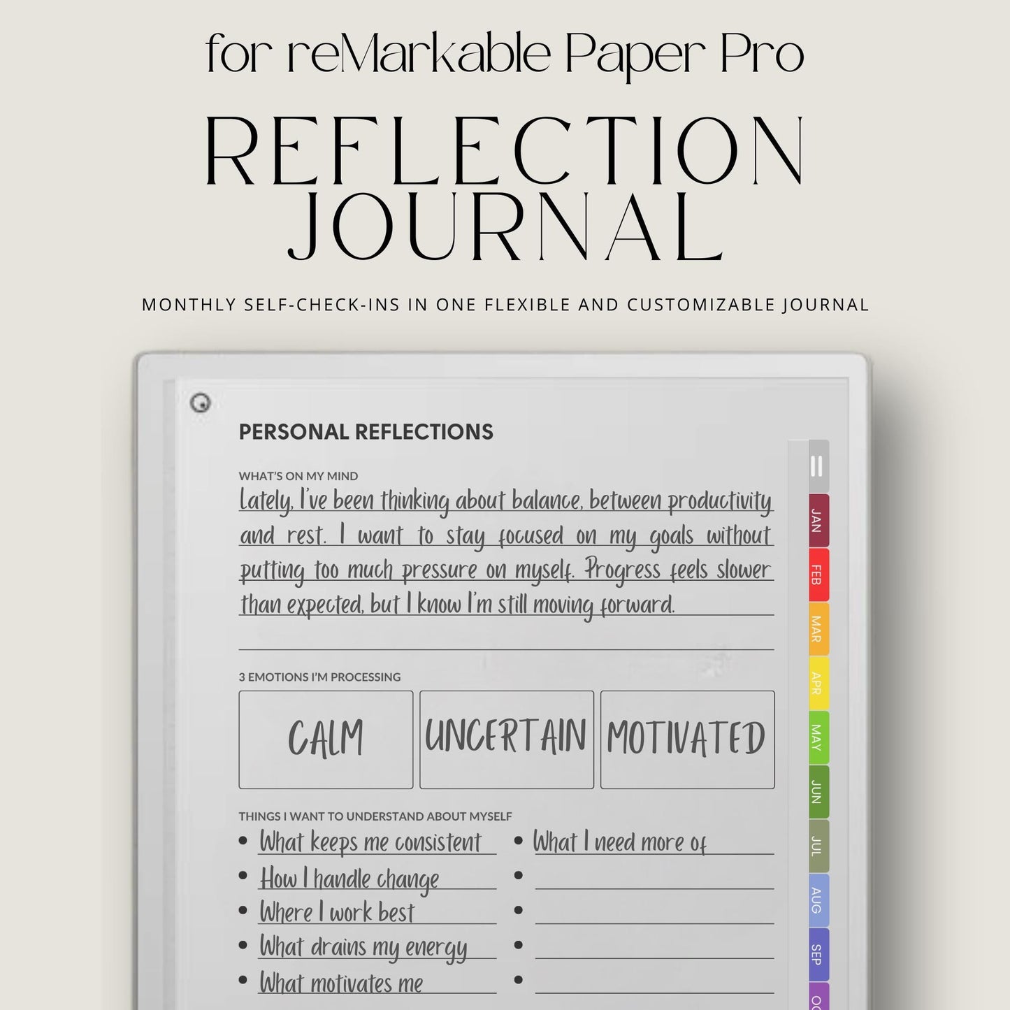 Minimalist mindfulness journal for reMarkable Paper Pro.
